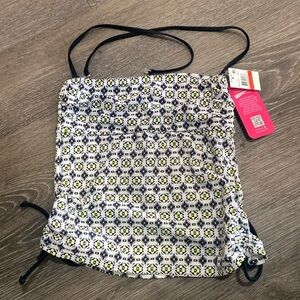 Hula Honey Black White Bandeau Tankini Top Adjustable Side Ties XS New 4/25